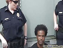 Two Nasty Female Police Officers Suck Large Penis Of A Black Felon Then Makes Him Licks Chick's Ass