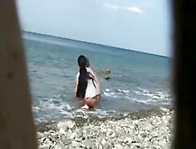 Shameless Hot Brunette Lady On The Beach Is Having Sex