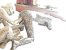 Girl With Hairy Pussy In Leopard Printed Full Body Tricot Enjoys Fisting