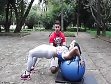 Lady Athlete Works Out In The Park