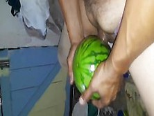 Stroking For Hours Using Watermelon