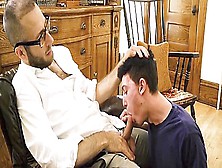 Daddy Bangs His Lad Bareback In The Private Study