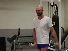 Pervert Bald Analed Busty Shemale In Gym