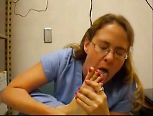Nurse Licks Her Own Feet