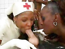 Swarthy Nurses Ride Fastened Down Gas Mask Stud