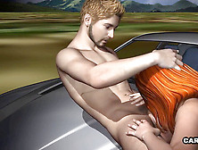 3 Dimensional Ginger-Haired Torn Up On The Hood Of A Car