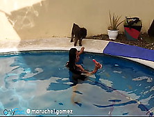 Leyne Rodriguez.  Busty Hispanic Masturbate In The Pool !