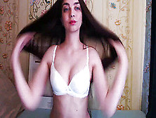 Super Lovely Long Haired Brunette Hair Brushing,  Striptease