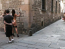 Two Brunette Bitches Getting Nailed In Public By A Porn Stud