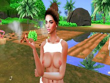 Busty Island Babe Gardening And Smoking Weed Topless - Lets Play Sims Four - Homesteading With Hoku #1