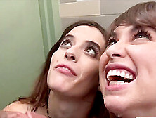 Riley Reid And Hot Abbie Maley Share One Lucky Stranger In The Bathroom