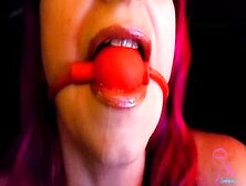 Drooling Ginger Ball Gagged,  Bound And Teased With Toy.