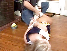 Blondie Cheerleader Tied Like A Hog And Duct Gauze Gagged