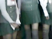 Three Dazzling Student Chicks Posing In Short Skirts