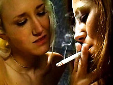 Ladies In Vintage Stockings Smoke Together