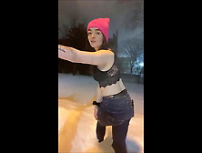 Bum Season #167 - Public Outdoor Thong Lady Flash In Snow