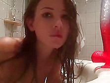 Hot Girl Teasing And Sucking Dildo In Bathtub
