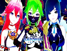 Genshin Impact Anime 3D Mix Of (Kuki Shinobu,  Yelan,  Yae Miko)