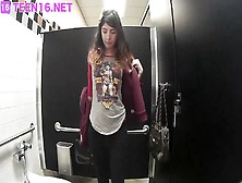 Horny Teen Masturbating In Public Bathroom With Sex Toy Vibrator