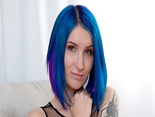 Blue-Haired Cutie Keoki Star Opens Her Little Crack For A Big Dick
