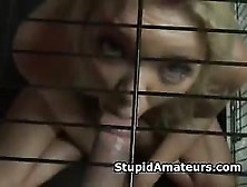 Blonde Amateur Girl In A Cage Sucking On Dick