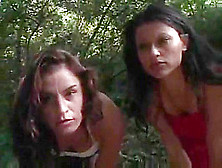Two Brunettes Threesome In The Forest
