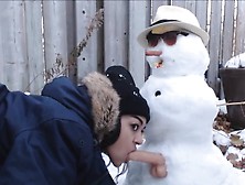 Teen Places Trips It And A Dildo On The Snowman