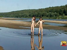 Two Girls Piss In The Lake