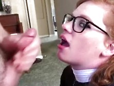 Amateur Redhead With Glasses Blowjob And Facial