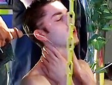 Skinny Piss Drinker Penetrated On Sex Swing Before Facial
