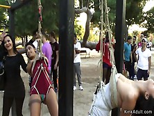 Two Sluts Tormented In Public Park Gym
