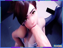 Overwatch Dva Date In Public Bathroom And Her Friend Tracer Lick Humongous Schlong And Spunk In Her Cunt