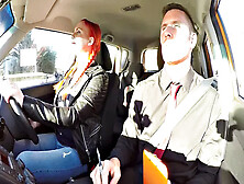 Redhead Examiner Fingers Her Hairy Pussy While Instructing In Car Pov