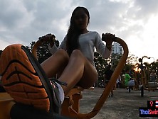 Chinese Teenie Gf Works Out In An Outdoor Gym And Swallows At Home