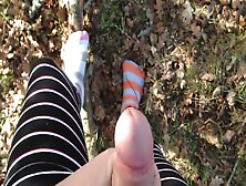 Dude Wanking In The Woods In His Striped Socks,  Nice Cumshot