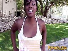 Ebony Ultra-Cutie Point Of View Riding And Sucking Cock Outdoors