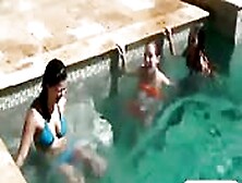 Sweet Coeds In Bikini Orgy By The Pool