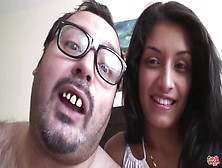 Fat Man With Glasses Is Fucking A Fresh,  Teen Brunette And Ejaculating All Over Her Face