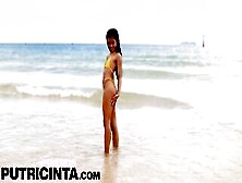 Petite Goddess Alina Stripping Nude On A Tropical Beach