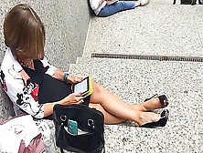Found This Hot Lady In Sexy High Heels Resting In Public