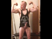 Verbal Muscular Bodybuilder Daddy Flexing Muscles With Huge Boner In His Gym Vest Shoots A Huge Load Of Cum