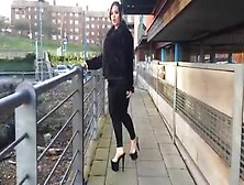 Black Heels On Thick Model Outdoors