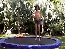 Trampoline Sex With A Small Breasted Cutie In His Backyard