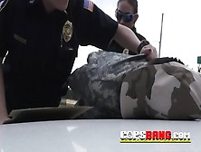 Uniformed Crook Arrested And Sucked By Horny Blondes