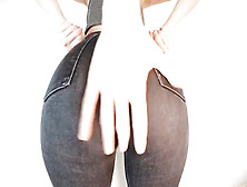 Giant Backside Model Is Posing And Taunting In Front Of The Camera,  In Black Trousers