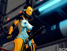 Sci-Fi Bdsm Cuffed And Fucked.  A Sexy Young Hottie And Shemale Android In The Lab