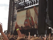 Busty babe goes nude on a concert