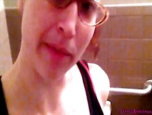 Cutie Amanda Pissing Into The Restroom Wearing Glasses