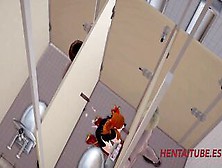 Evangelion Cartoon - Asuka Is Banged! Inside A Outside Bathroom