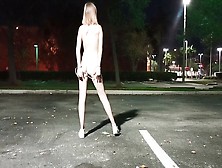Young Stripper Kitty Longlegs Walks Naked Down The Street Again! This Time She Came To The Supermarket Parking